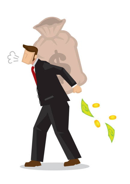 istock Businessman with a sack of money with a broken wallet. 1227312262