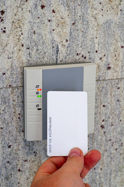 A card granting access into a building stock photo