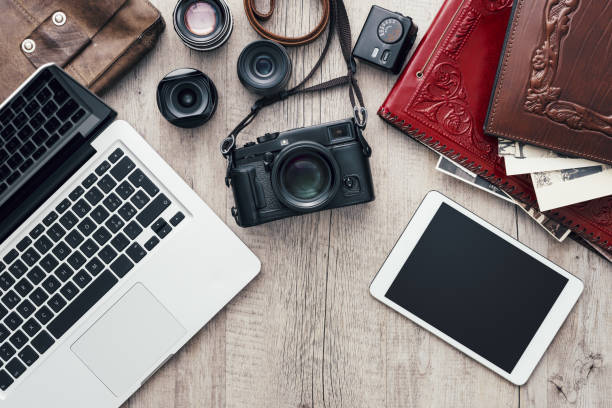 istock Photography equipment on a desktop 1227315381