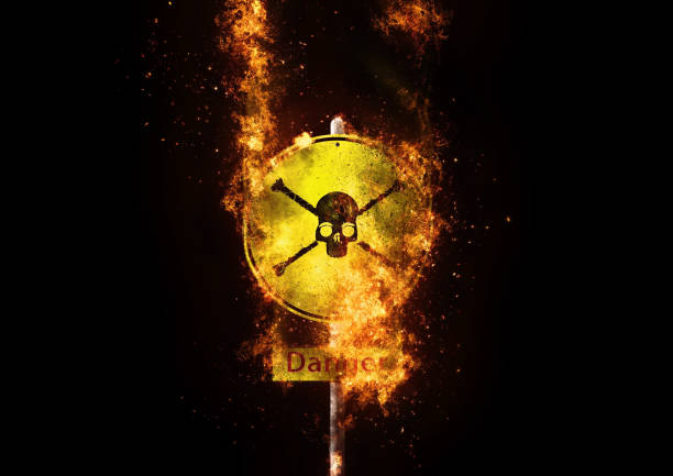 istock 3D illustration of black background with abstract exploding danger signs 1227316799