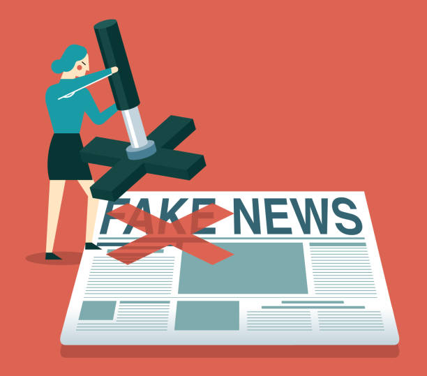stop - fake news - bizneswoman - tabloid newspaper rolled up journalist stock illustrations
