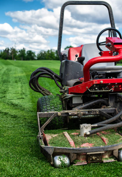 istock Lawn mower on a green golf course 1227318073
