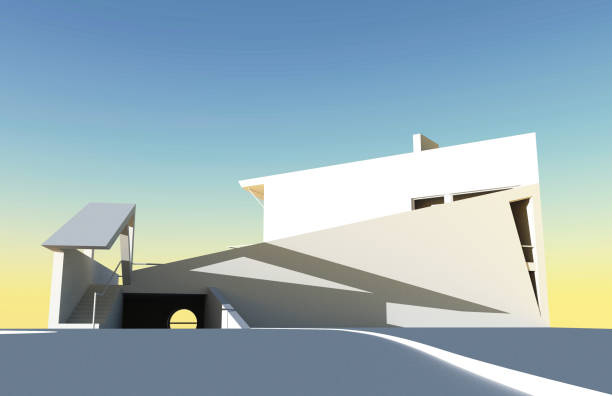 istock Architectural design. The house on the slope. Render of 3d object with shadows. 1227318804