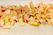 sliced apple slices and sprinkled with sugar and cinnamon to make apple strudel