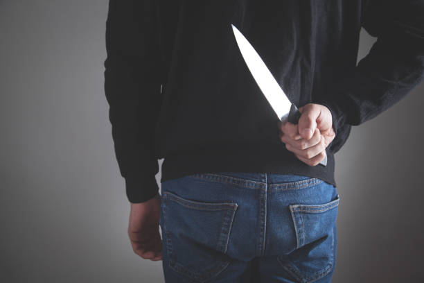 istock Caucasian aggressive man holding knife. 1227321957