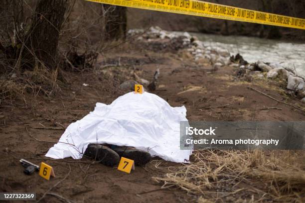 Crime Scene By The River Stock Photo - Download Image Now - Crime Scene, Dead Person, Photography