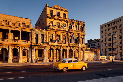 Taxi speeding along the Malecon in Havana, Cuba