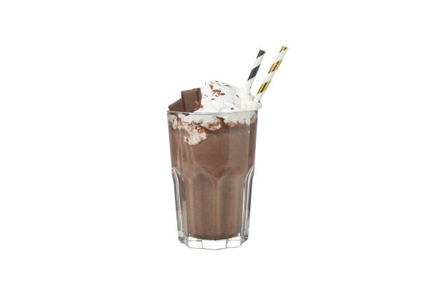 istock Glass of chocolate milkshake isolated on white background 1227328524