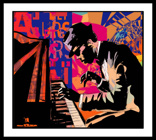 illustrazioni stock, clip art, cartoni animati e icone di tendenza di piano jazz - pianista maschile che pratica - piano men pianist musician