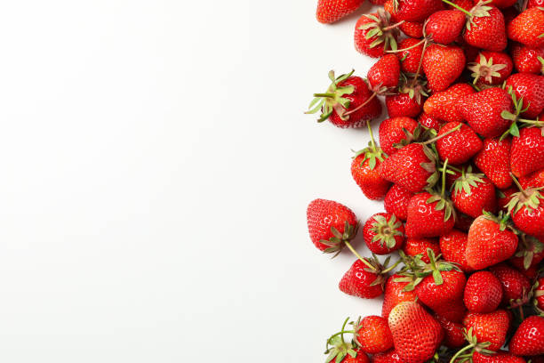 istock Tasty red strawberry on white background, space for text. Summer berry 1227330658