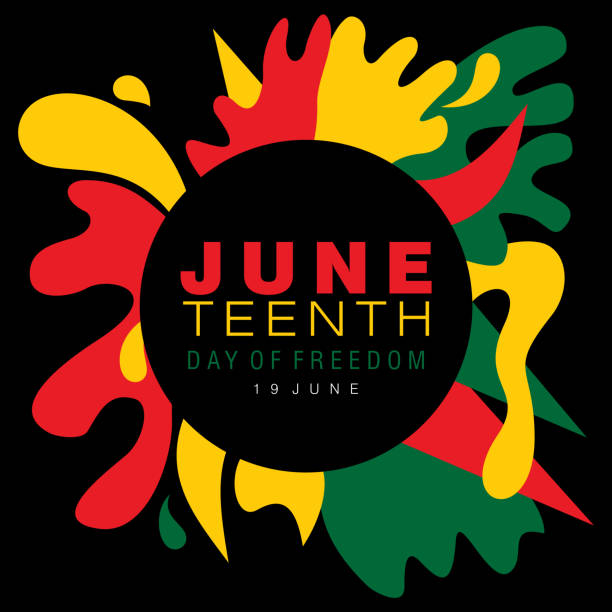 Juneteenth or Afro-American Freedom day Juneteenth simple typography on a splash of abstract designs in national colors freedom illustrations stock illustrations