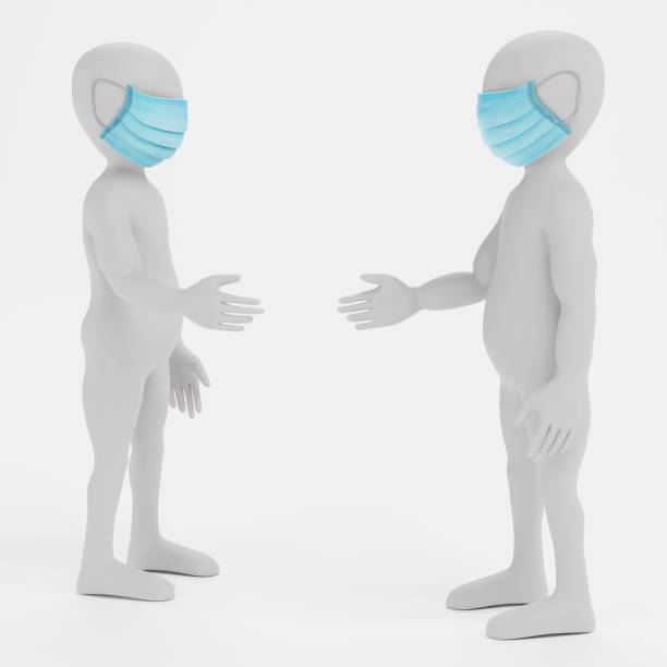 istock 3D Render of Cartoon Characters with Face Mask Handshaking 1227332229