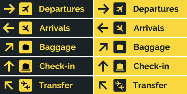 Airport sign departure arrival travel icon. Vector airport board airline sign, gate flight information Airport sign departure arrival travel icon. Vector airport board airline sign, gate flight information. leaving a tip stock illustrations