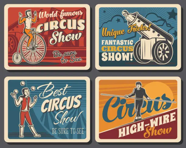 Vector illustration of Circus funfair carnival show, retro vector