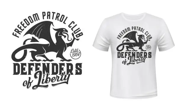 Vector illustration of Griffin t-shirt print mockup, defender patrol club