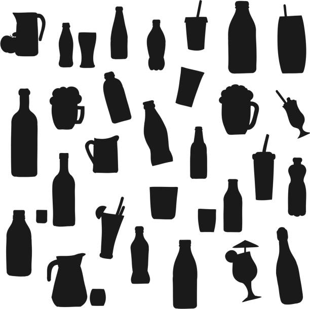 illustrazioni stock, clip art, cartoni animati e icone di tendenza di bottiglie di alcol e bevande silhouette - martini brand vermouth