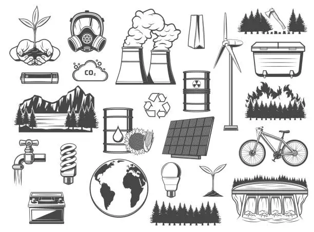 Vector illustration of Environment, green energy and power sources