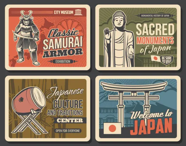 Vector illustration of Welcome to Japan, Japanese culture and traditions