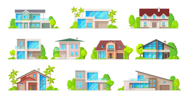 bau ikonen von immobilienhäusern und cottages - loft apartment home interior symbol apartment stock-grafiken, -clipart, -cartoons und -symbole