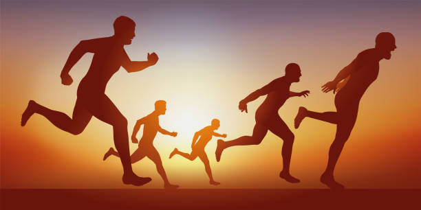 istock Athletics competition with runners who cross the finish line. 1227335670