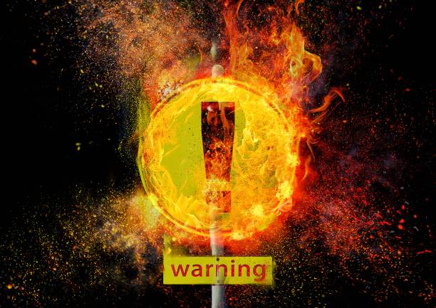 3D illustration of a violently burning danger sign