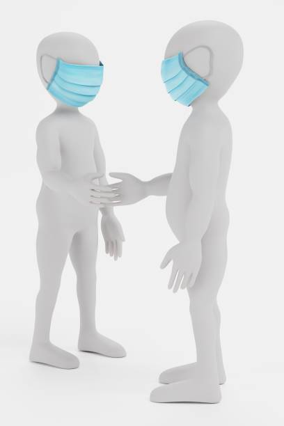 istock 3D Render of Cartoon Characters with Face Mask Handshaking 1227337671
