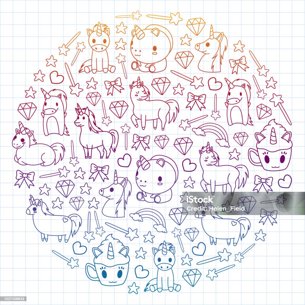 Barn mönster med saga unicors för barn kläder, affischer, banners, skjortor. Vektorbild med seriefigur. - Royaltyfri Affisch vektorgrafik Barn mönster med saga unicors för barn kläder, affischer, banners, skjortor. Vektorbild med seriefigur. - Royaltyfri Affisch vektorgrafik