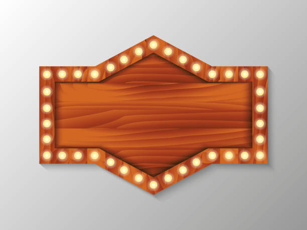 istock Brown wooden board with light bulbs on a wall. Vector stock illustration for card or banner 1227340330