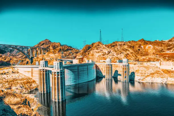 Photo of Famous and amazing Hoover Dam at Lake Mead, Nevada and Arizona Border.