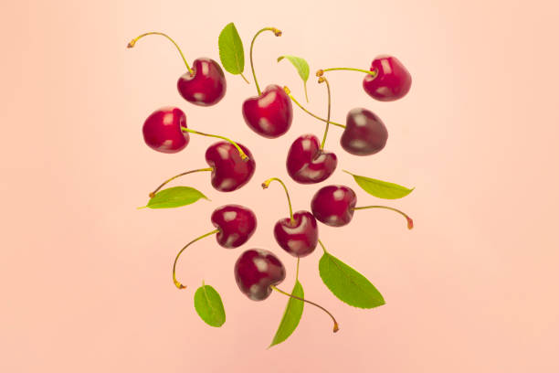 istock Cherry minimal background. Red summer cherry berries on a pink empty blue background. Summer fruits and food concept. 1227343439