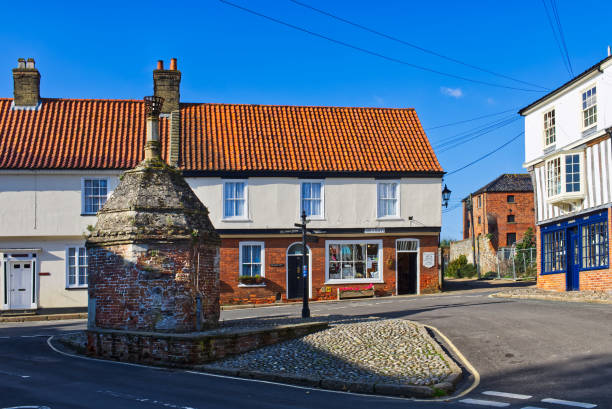 View of a row of  shops in the centre of Knutsford, Cheshire, UK.  There are no people in the photograph