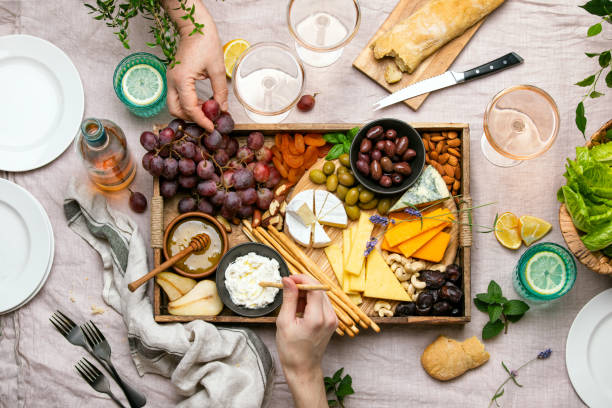 istock Cheese platter for summer outdoor party, top down view 1227344676