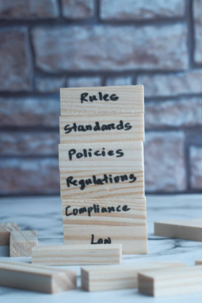 istock Regulation concept with wooden block, Close up 1227345613