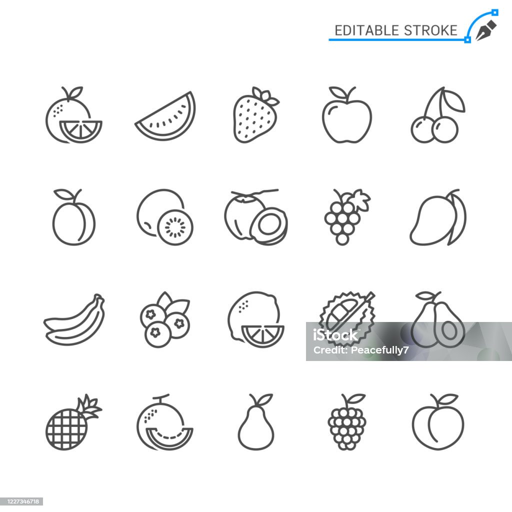 Icone della linea di frutta. Tratto modificabile. Pixel perfetto. - arte vettoriale royalty-free di Icona