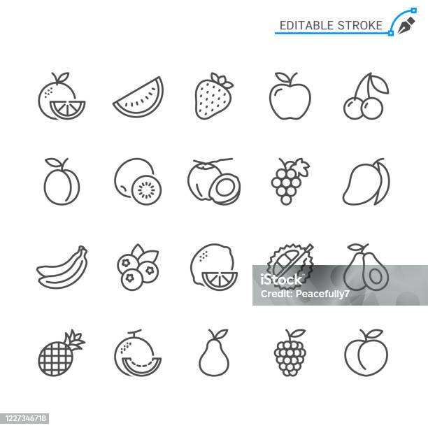 Icone Della Linea Di Frutta Tratto Modificabile Pixel Perfetto - Immagini vettoriali stock e altre immagini di Icona