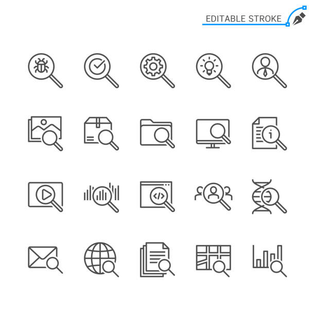 suchliniensymbole. bearbeitbarer strich. pixel perfekt. - suchen fotos stock-grafiken, -clipart, -cartoons und -symbole