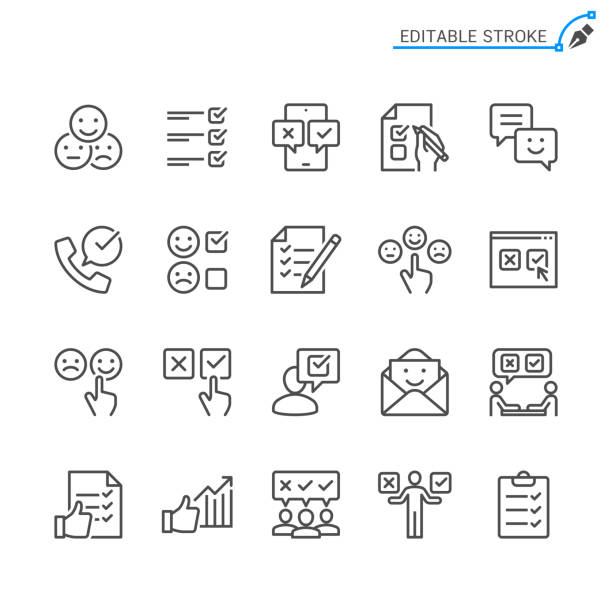 ikony linii ankiety. edytowalne obrys. piksel idealny. - checklist stock illustrations