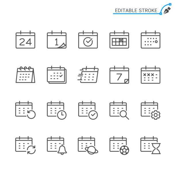 kalenderliniensymbole. bearbeitbarer strich. pixel perfekt. - time icon stock-grafiken, -clipart, -cartoons und -symbole