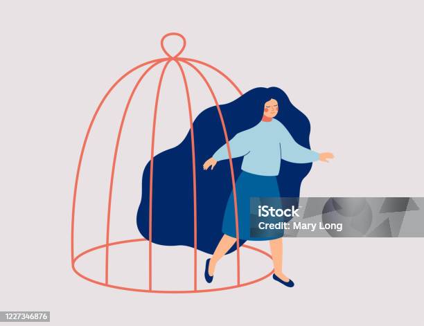 A Young Woman Steps Out Of The Cage The Female Character Is Getting Out Of A Confined Space Stock Illustration - Download Image Now