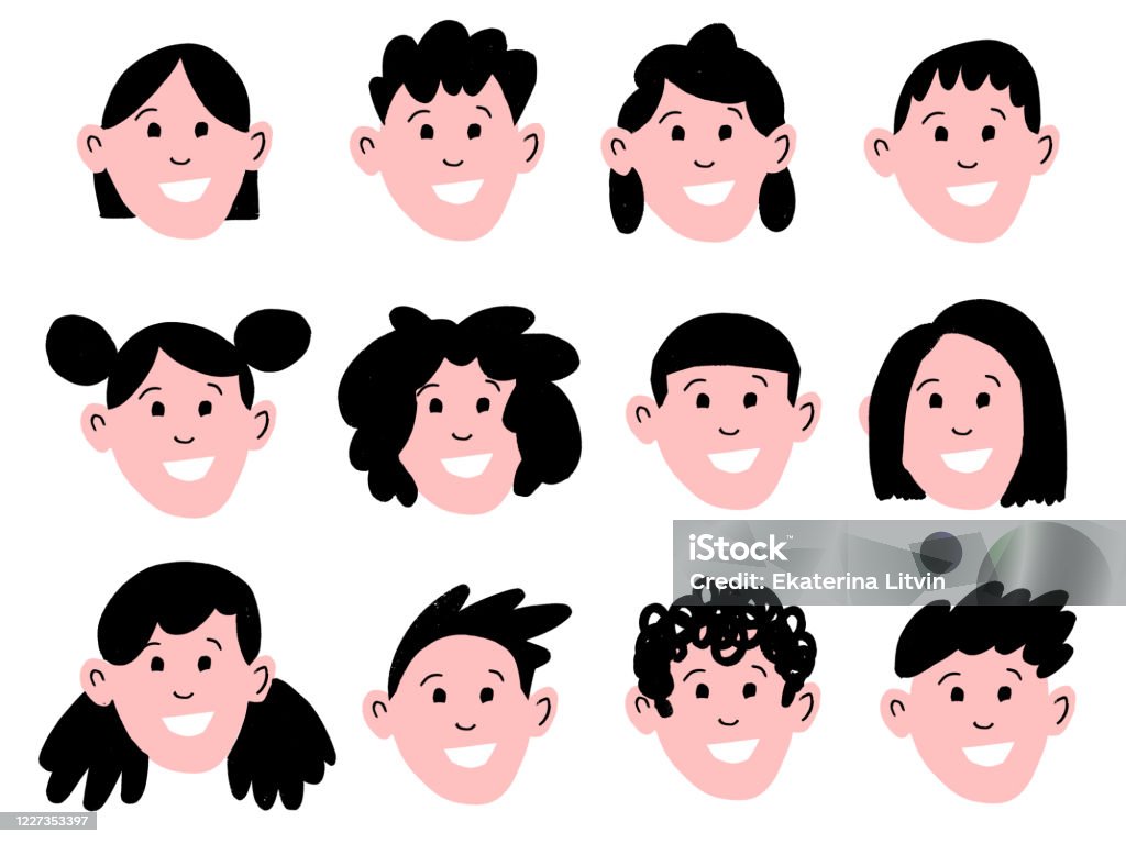 illustration set of different man and woman hairstyles Vector cartoon style illustration set of different man and woman hairstyles. Stylish modern male haircut: long hair, short hair, curly hair fashion icons. Curly Hair stock vector