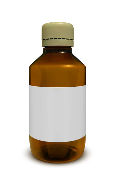 медицина бутылка коричневого стекла изолированы на белом фоне - white background full studio shot close up stock illustrations