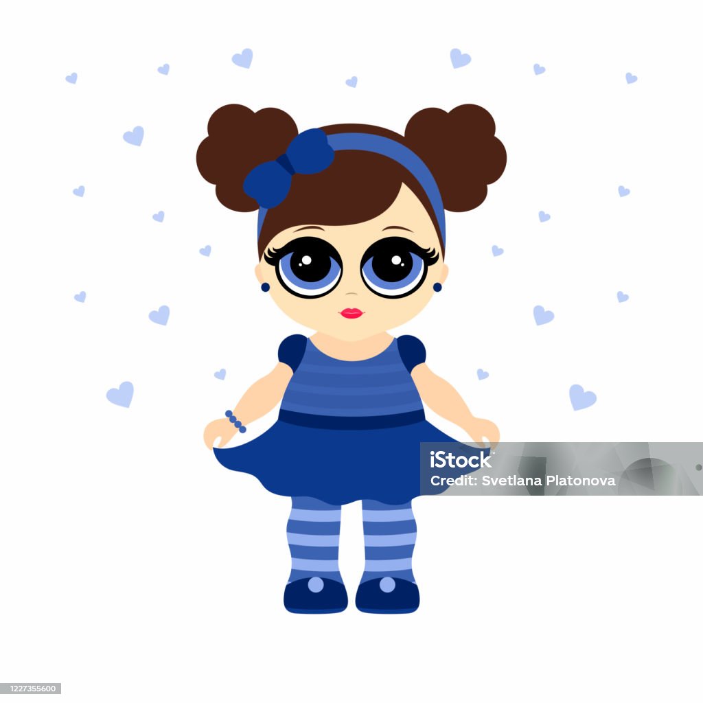 Ilustración de Muñeca De Bebé De Moda En Un Vestido Azul En Un Estilo Plano  y más Vectores Libres de Derechos de Alegre - iStock