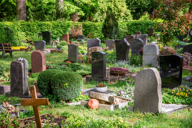 istock Graves with gravestones in a cemetery 1227355733
