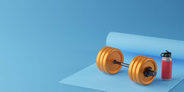 istock 3D rendering fitness Equipment on color  background. 1227358022
