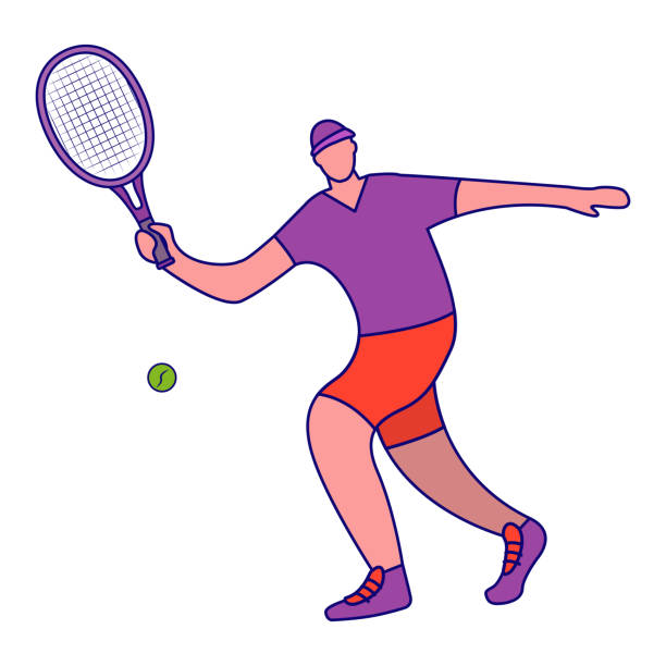 illustrations, cliparts, dessins animés et icônes de homme de joueur de tennis frappant la bille avec la raquette. - tennis silhouette playing forehand