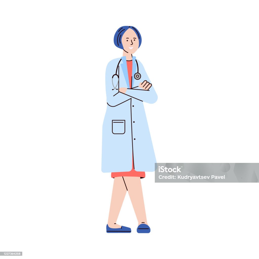 Nữ Bác Sĩ Hoạt Hình Mặc Đồng Phục Y Tế Với Ống Nghe Hình minh họa ...
