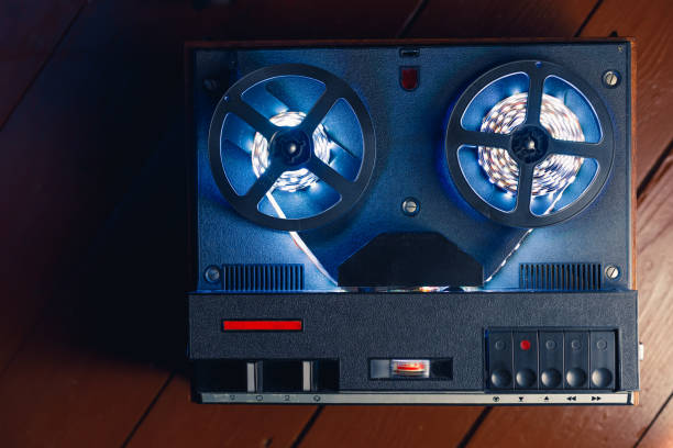 istock reel to reel audio tape recorder with blue led light strip 1227365799