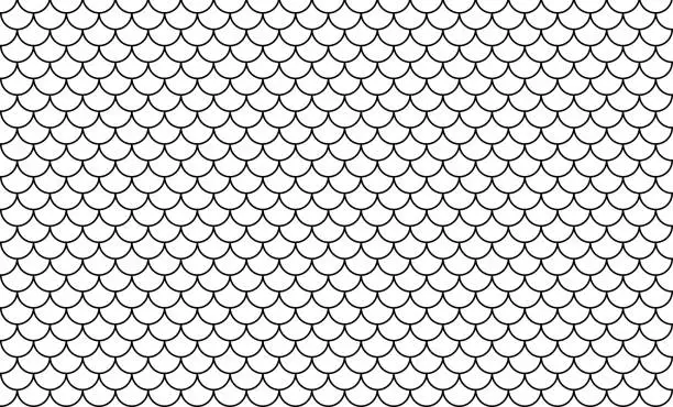 Vector illustration of line art of fish scale pattern isolated on white background, tile pattern line, mermaid tail pattern grid for decoration