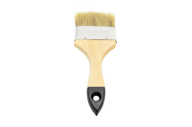 Paint brush with wooden handle isolated on white background