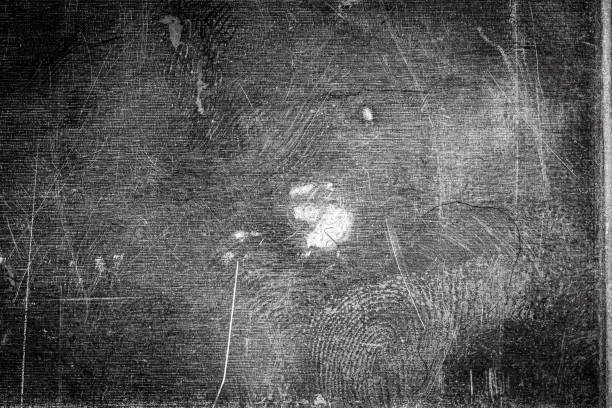 istock Scratched dirty dusty copper plate texture, black and white image. 1227370614